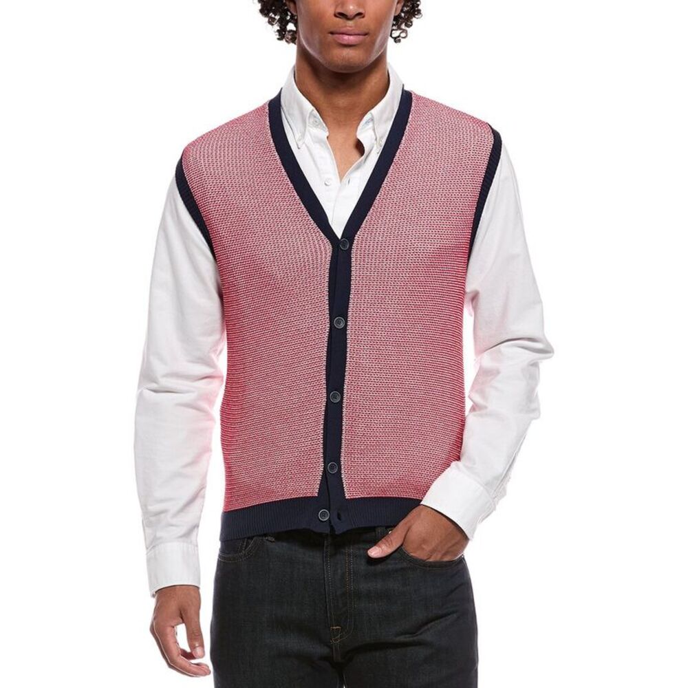 Slowear Mens  Incotex Cardigan Vest, Red